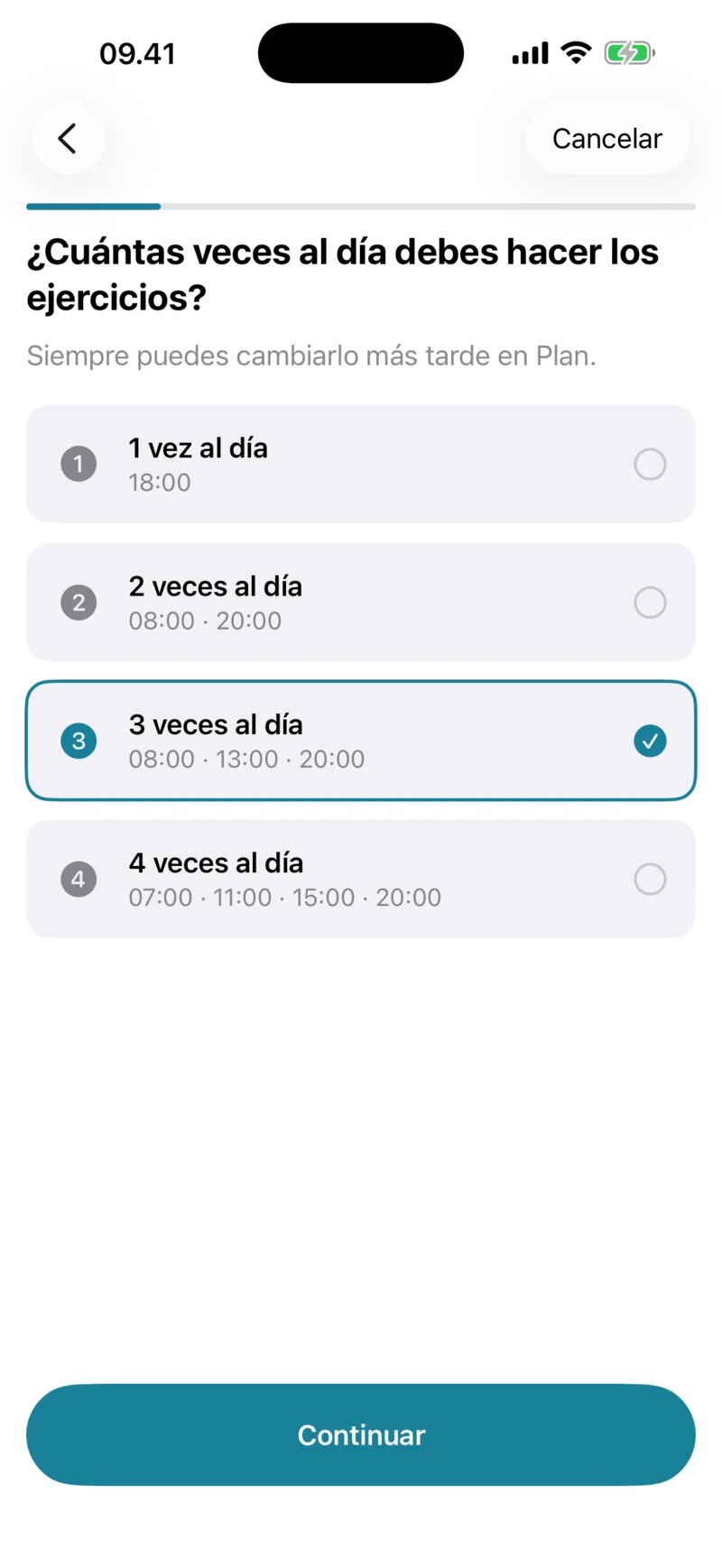Pantalla de configuración: cuántas veces al día