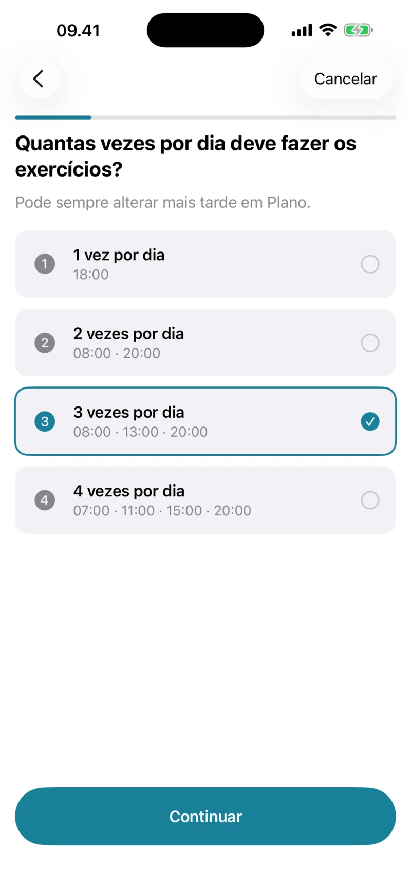 Ecrã de configuração: quantas vezes por dia